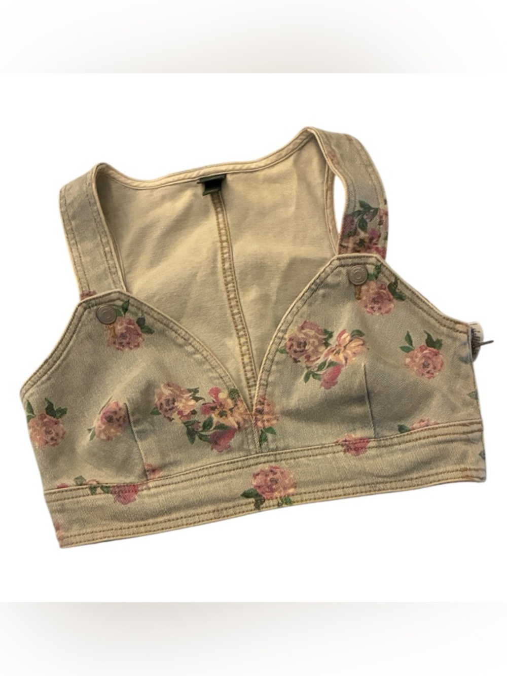 wild fable Floral Print Cream and Pink Cropped Tank Top